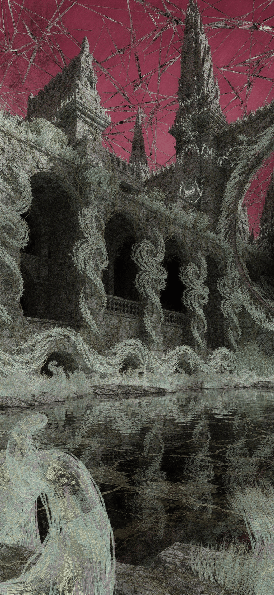 Glowing Figure in Cracked Gothic Ruins