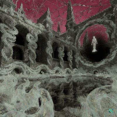 Glowing Figure in Cracked Gothic Ruins