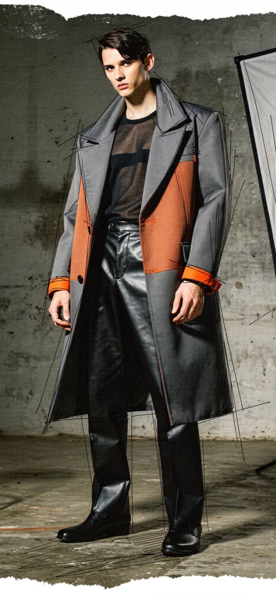 Man in Gray Orange Trench Coat