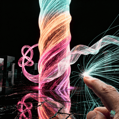 Finger Touching Neon Twisting Light Ribbon