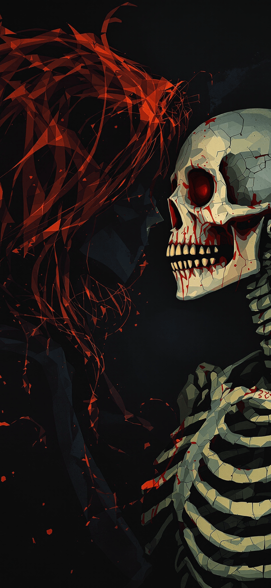 Skeleton with Flowing Red Hair