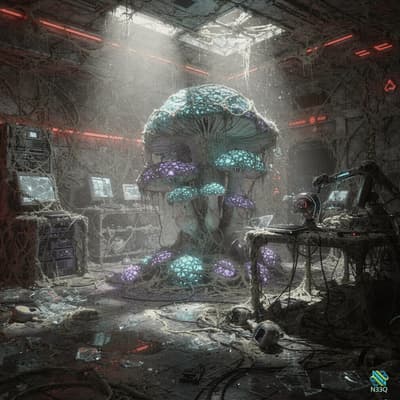 Glowing Mushrooms in Abandoned Server Room
