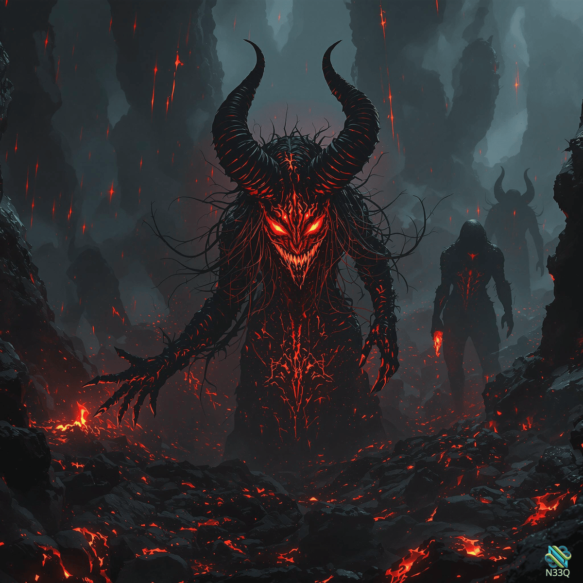 Massive Horned Demon in Volcanic Abyss