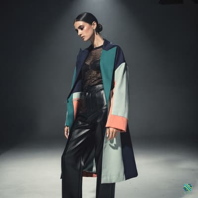 Woman in Color-Block Patchwork Coat