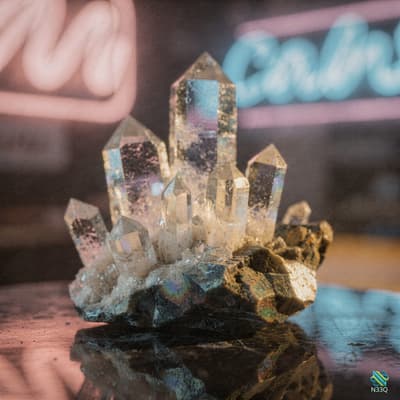 Iridescent Quartz Crystal Cluster with Neon Glow