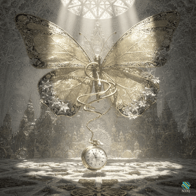 Golden Butterfly with Hanging Pocket Watch