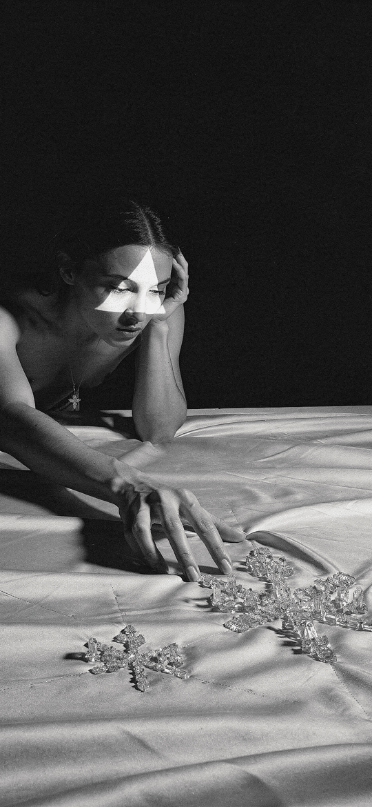 Woman on Silk Sheets with a Golden Cicada
