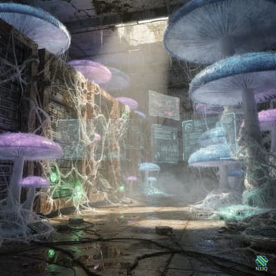 Bioluminescent Mushrooms in Abandoned Industrial Corridor