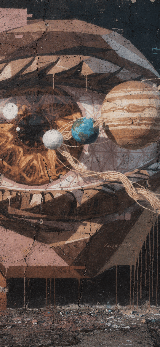 Giant Eye Mural with Planets and Ropes