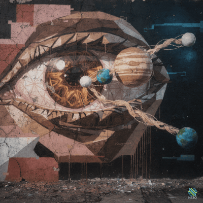 Giant Eye Mural with Planets and Ropes