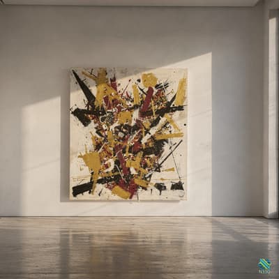 Abstract Splatter Painting with Yellow Red Black