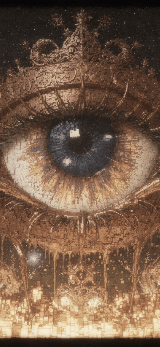 Ornate Crowned Eye Over Pixel City