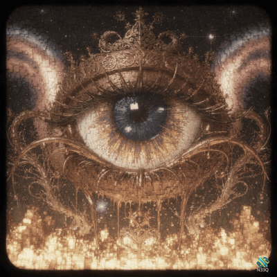 Ornate Crowned Eye Over Pixel City