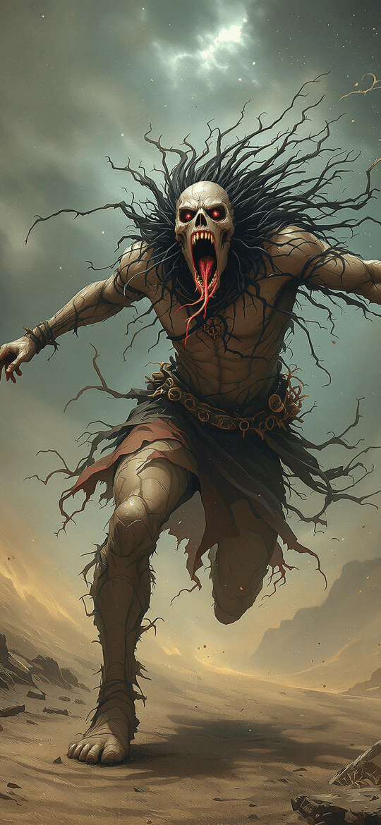 Skeletal Demon Charging Through Canyon