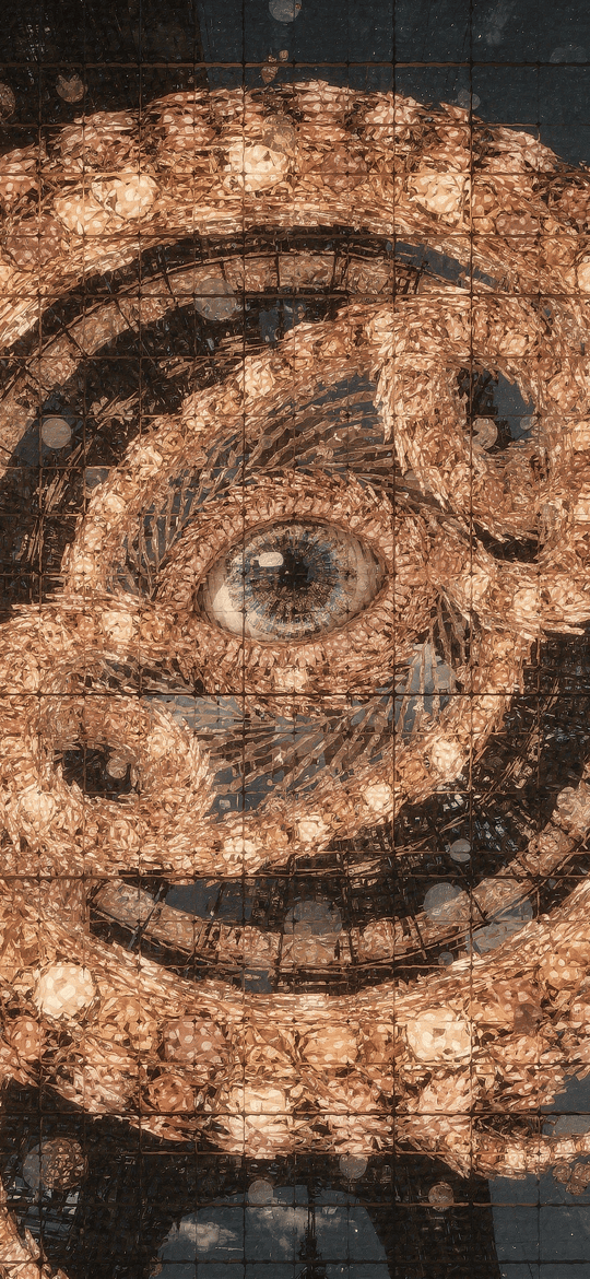 Human Eye in a Spiral of Copper Tentacles