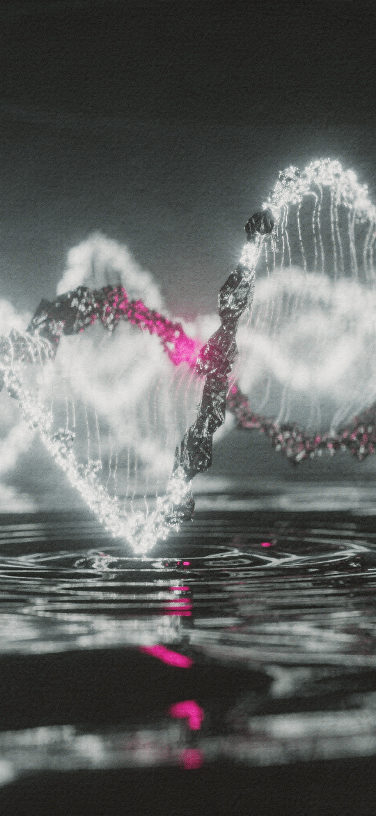 Glowing DNA Helices Over Dark Water