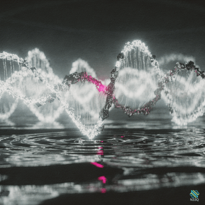 Glowing DNA Helices Over Dark Water