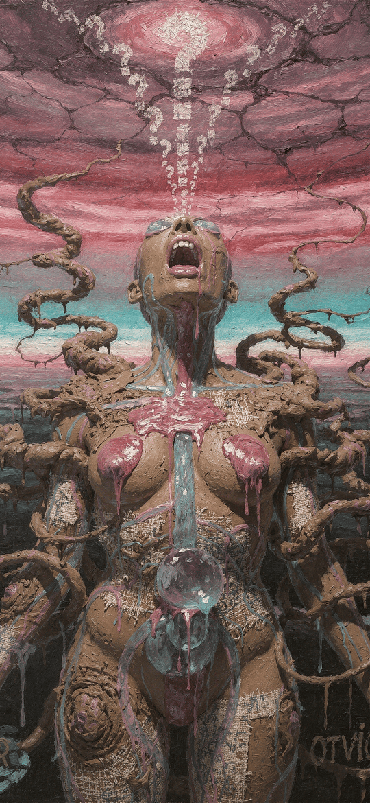 Grotesque Female with Tentacles in Cracked Chamber