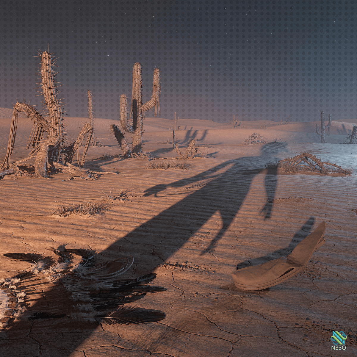 Desert Shadow and Abandoned Boot at Dusk