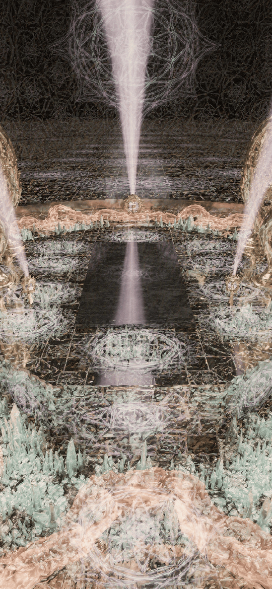 Three Golden Pillars Emitting Light Beams