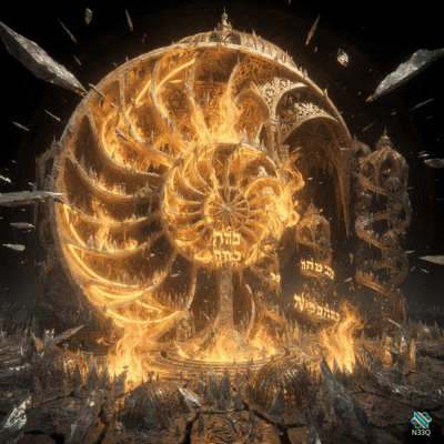 Flaming Nautilus Temple with Hebrew Text