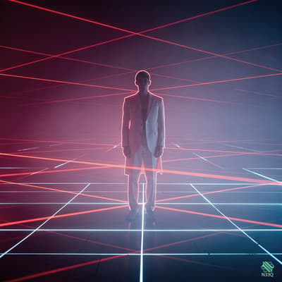 Man in White Suit Neon Grid