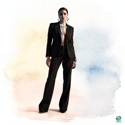 Woman in Black Pantsuit with Cutouts