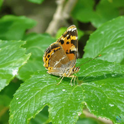 Butterfly on Dewy Green Leaf